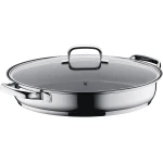 WMF Oval Fish Frying Pan 38x26cm with Glass Lid 18/10 Stainless Steel Heat-Resistant Handles TransTherm Base Suitable for All Stovetops Including Induction - WMF