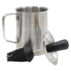 Table Craft Basting Pot with Brush, 473ml, Stainless Steel & Chrome-Plated Iron, Silicone Brush, Dishwasher Safe, Easy to Clean Silver