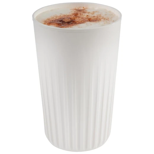 APS Reusable TO GO Cup 400ml White Polypropylene Coffee Cup with Lid Stackable, Insulated Grooved Design, 100% Recyclable - APS - Image 2