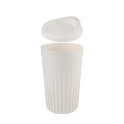 APS Reusable TO GO Cup 400ml White Polypropylene Coffee Cup with Lid Stackable, Insulated Grooved Design, 100% Recyclable
