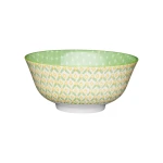 Kitchen Craft Glazed Stoneware Bowl with Geometric Pattern, Green & Yellow Ceramic Bowls with Footed Base, Microwave & Dishwasher Safe, 15.7 cm (6") - KitchenCraft