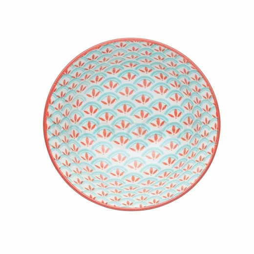 Kitchen Craft Glazed Stoneware Bowl with Geometric Pattern, Bright Green Ceramic Bowls with Footed Base, Microwave & Dishwasher Safe, 15.7 cm (6") - KitchenCraft - Image 2
