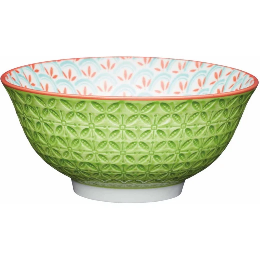 Kitchen Craft Glazed Stoneware Bowl with Geometric Pattern, Bright Green Ceramic Bowls with Footed Base, Microwave & Dishwasher Safe, 15.7 cm (6") Kitchen Craft Glazed Stoneware Bowl with Geometric Pattern, Bright Green Ceramic Bowls with Footed Base, Microwave & Dishwasher Safe, 15.7 cm (6")