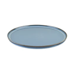 Bonna Sky Hygge Flat Porcelain Plate 28 cm, Blue  Reactive Glaze Finish, Unique Texture & Color Variations