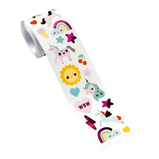 Folia Sticker Roll Unicorn Theme 352 Paper Stickers with Unicorns, Rainbows, Hearts & Stars Hot Foil Accents Various Shapes & Sizes (0.7–3.2 cm) Ideal for Crafts, Kids & Gifts - Folia - Image 2