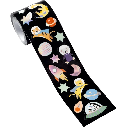 Folia Space Safari Sticker Roll 320 Self-Adhesive Stickers with Animals, Planets, Rockets & Stars Hot Foil Accents Ideal for Scrapbooking, Cards & Crafts FSC-Certified - Folia - Image 3