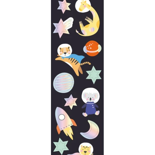 Folia Space Safari Sticker Roll 320 Self-Adhesive Stickers with Animals, Planets, Rockets & Stars Hot Foil Accents Ideal for Scrapbooking, Cards & Crafts FSC-Certified - Folia - Image 2