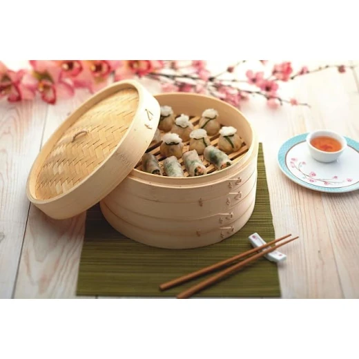 KitchenCraft World of Flavours Steamer, Bamboo, Two Floors, 25 cm, Beige - KitchenCraft - Image 4