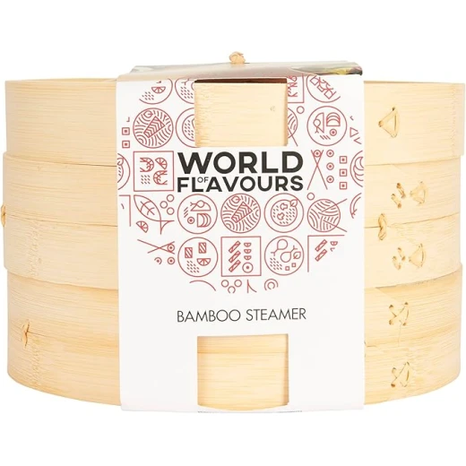 KitchenCraft World of Flavours Steamer, Bamboo, Two Floors, 25 cm, Beige - KitchenCraft - Image 3
