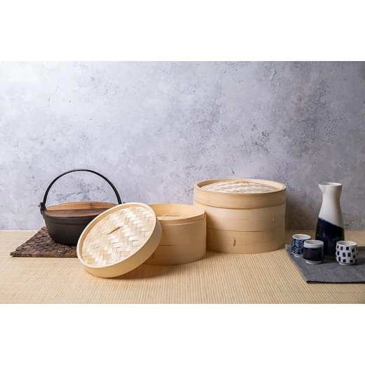 KitchenCraft World of Flavours Steamer, Bamboo, Two Floors, 25 cm, Beige - KitchenCraft - Image 2