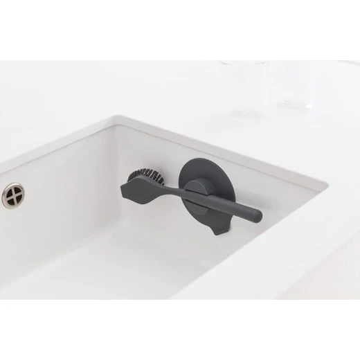 Brabantia 117589 Dish Brush with Suction Holder, Dark Grey, 11 x 23.5 x 6 cm - KitchenCraft - Image 3