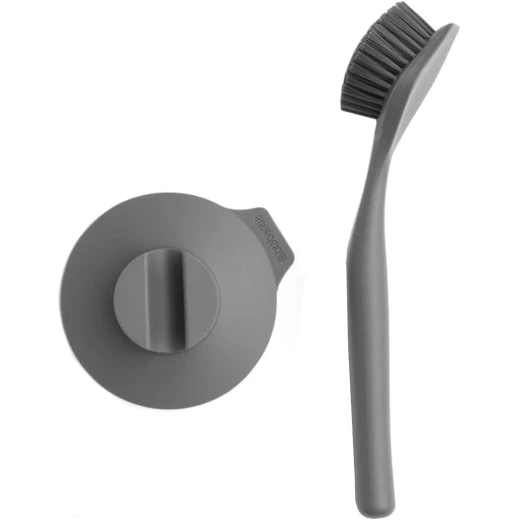 Brabantia 117589 Dish Brush with Suction Holder, Dark Grey, 11 x 23.5 x 6 cm - KitchenCraft - Image 5