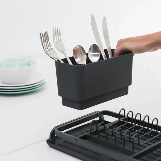 Brabantia Small Compact Dish Drying Rack Dark Gray Height: 12.5 cm, Length: 46.3 cm, Width: 20.0 cm - KitchenCraft - Image 2