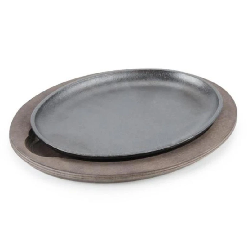 Lodge Cast Iron Oval Fajita Platter with Wood Base - Lodge