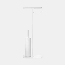 Brabantia Mindset Toilet Butler Mineral Fresh White All-in-One Freestanding Bathroom Organizer with Toilet Roll Holder, Shelf & Silicone Toilet Brush No Drilling Needed