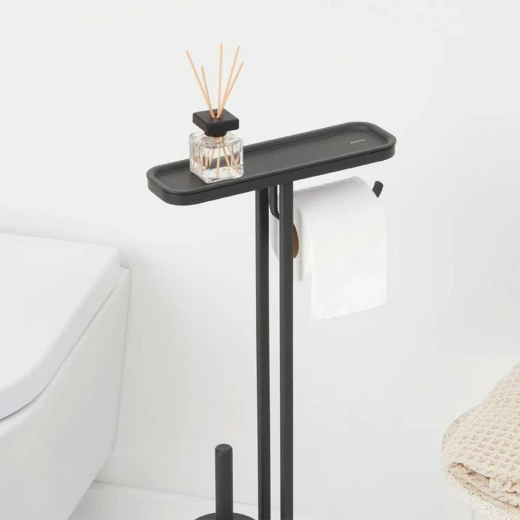 Brabantia Mindset Toilet Butler Mineral Infinite Grey All-in-One Freestanding Bathroom Organizer with Toilet Roll Holder, Shelf & Silicone Toilet Brush No Drilling Needed - Brabantia - Image 2