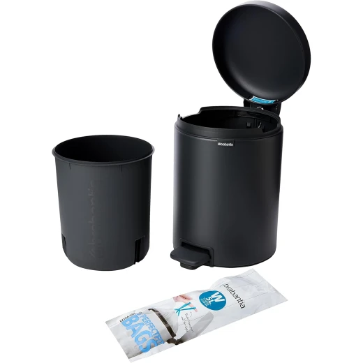 Brabantia New Icon Pedal Bin 5 Liter Matt Black Soft-Close Lid, Removable Inner Bucket, Supports Ocean Cleanup Compact Trash Can - Brabantia - Image 4