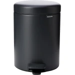 Brabantia New Icon Pedal Bin 5 Liter Matt Black Soft-Close Lid, Removable Inner Bucket, Supports Ocean Cleanup Compact Trash Can - Brabantia