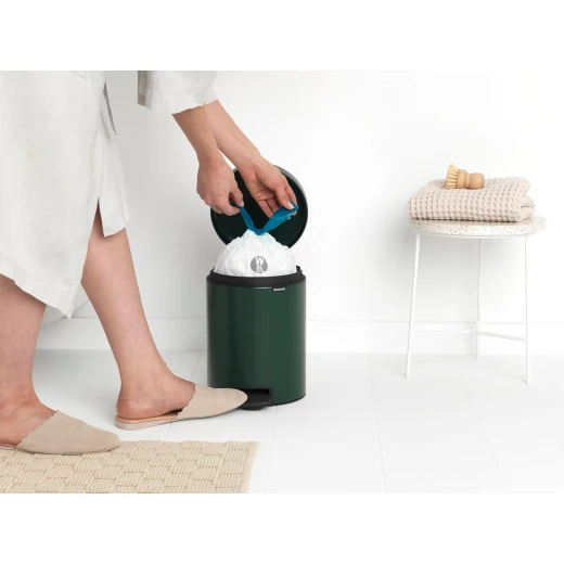Brabantia New Icon Pedal Bin 5 Liter Pine Green Soft-Close Lid, Removable Inner Bucket, Supports Ocean Cleanup Compact Trash Can - Brabantia - Image 3
