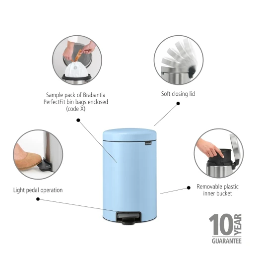 Brabantia NewIcon Pedal Bin 3L Dreamy Blue Soft Close Lid, Odor-Proof, Removable Inner Bucket, Non-Slip Base, Anti-Tilt Compact Trash Can for Bathroom, Bedroom, or Office Stylish and Space-Saving - Brabantia - Image 2
