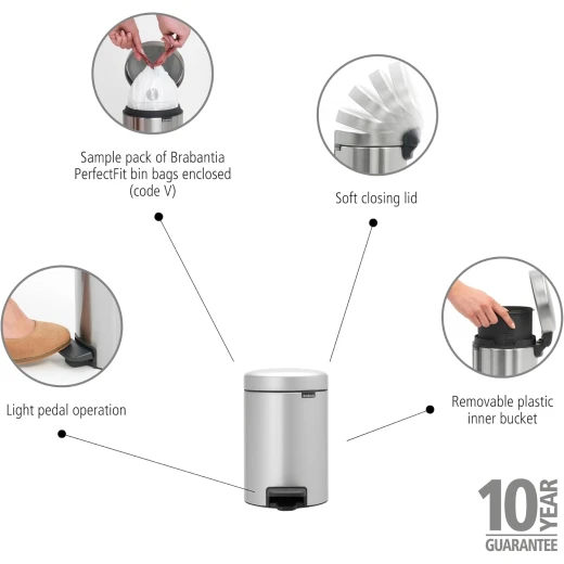 Brabantia NewIcon Pedal Bin 3L Almond Soft Close Lid, Removable Inner Bucket, Compact Fit, Supports Ocean Cleanup, 10-Year Guarantee - Brabantia - Image 7