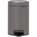 Brabantia NewIcon Pedal Bin 3L Mineral Concrete Grey Soft Close Lid, Compact Design, Supports Ocean Cleanup, Stylish & Silent Trash Can for Bathroom or Office - Brabantia