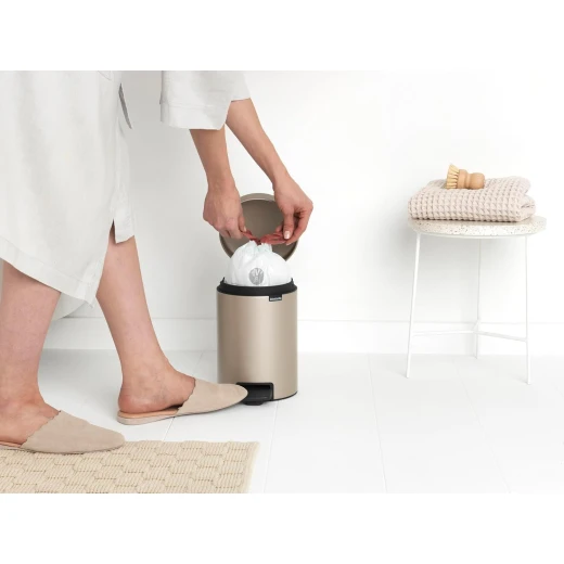 Brabantia NewIcon Pedal Bin 3L Champagne Soft Close Lid, Compact Design, Supports Ocean Cleanup, Stylish Trash Can for Bathroom or Office, 10-Year Guarantee - Brabantia - Image 3