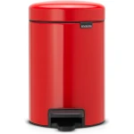 Brabantia NewIcon Pedal Bin 3L Red Soft Close Lid, Removable Plastic Inner Bucket, Supports Ocean Cleanup, 10-Year Guarantee Stylish Small Trash Can for Bathroom or Office - Brabantia