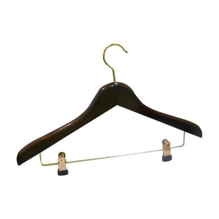 Weber Wooden Hanger with Clips Dark Wood 45cm Skirt & Pants Hanger with Strong Grip & Elegant Finish - Weber