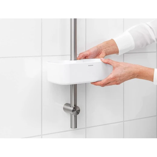 ReNew Shower Caddy White, Rust-Resistant, No-Drill Mounting, Compact & Adjustable, Fits 16–28mm Shower Rods, 2kg Load Capacity - Brabantia - Image 4