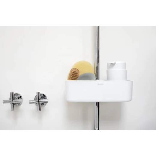ReNew Shower Caddy White, Rust-Resistant, No-Drill Mounting, Compact & Adjustable, Fits 16–28mm Shower Rods, 2kg Load Capacity - Brabantia - Image 7