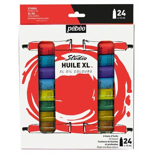 Pebeo XL Fine Oil Paint Set 24 Tubes x 12ml Rich, Intense Colours Fast-Drying Professional Quality Ideal for Beginners, Students & Artists Smooth Texture for Mixing & Layering