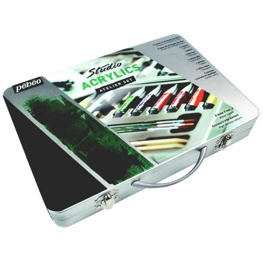 مجموعة ألوان أكريليك, ستوديو أكريليكس, طقم الرسم المتكامل للمبتدئين, 17 أنبوب ألوان + فرش ولوحة وأدوات, علبة معدنية أنيقة مثالية للهواة والمبدعين من بيبيو - بيبيو - Image 2
