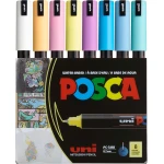 posca Markers Set, 8 Extra Fine Paint Markers 1MR, Soft Tones, White, Sunshine Yellow, Apricot, Light Pink, Coral Pink, Lavender, Light Blue, Aqua Green - Posca