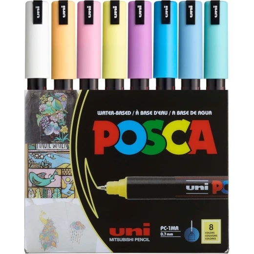 posca Markers Set, 8 Extra Fine Paint Markers 1MR, Soft Tones, White, Sunshine Yellow, Apricot, Light Pink, Coral Pink, Lavender, Light Blue, Aqua Green posca Markers Set, 8 Extra Fine Paint Markers 1MR, Soft Tones, White, Sunshine Yellow, Apricot, Light Pink, Coral Pink, Lavender, Light Blue, Aqua Green