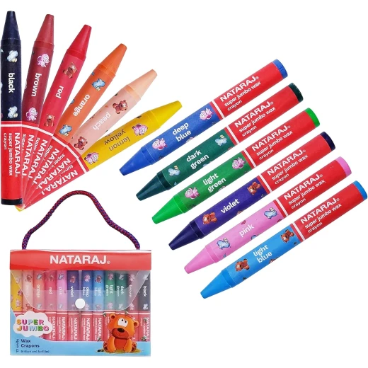 Nataraj Super Jumbo Round Wax Crayons, 12 Vibrant Colors, Extra Thick, Easy-Grip Crayons for Kids, Smooth Application & Strong Color Coverage, Non-Toxic & Safe Nataraj Super Jumbo Round Wax Crayons, 12 Vibrant Colors, Extra Thick, Easy-Grip Crayons for Kids, Smooth Application & Strong Color Coverage, Non-Toxic & Safe