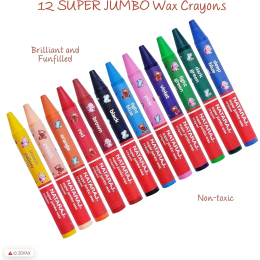 Nataraj Super Jumbo Round Wax Crayons, 12 Vibrant Colors, Extra Thick, Easy-Grip Crayons for Kids, Smooth Application & Strong Color Coverage, Non-Toxic & Safe - Nataraj - Image 3