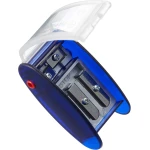 KUM AS2 Two-Hole Automatic Long Point Pencil Sharpener, Blue, High-Carbon Steel Blades, Smooth & Precise Sharpening, Compact Polystyrene Container, Durable & Portable - Kum