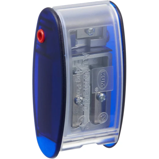 KUM AS2 Two-Hole Automatic Long Point Pencil Sharpener, Blue, High-Carbon Steel Blades, Smooth & Precise Sharpening, Compact Polystyrene Container, Durable & Portable - Kum - Image 4