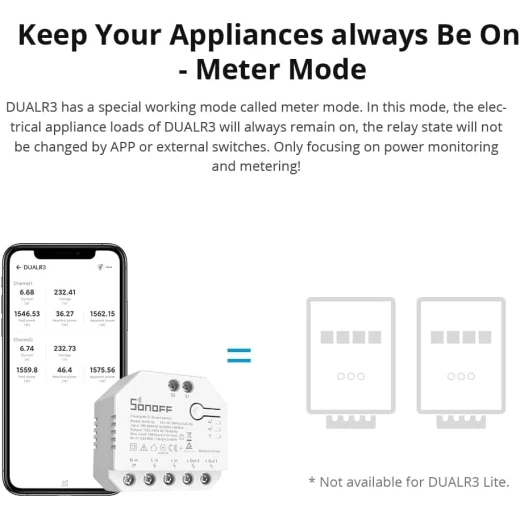 وحدة التبديل الذكية DUALR3 Lite، مفتاح ستارة ذكي يعمل بالواي فاي، ستارة DIY بمرحل مزدوج، ستائر، مصراع دوار، مفتاح ذكي ثنائي الاتجاه، متوافق مع مساعد أليكسا وجوجل (عبوة واحدة) من سون اوف - سونوف - Image 4