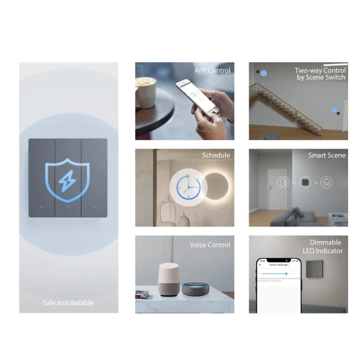 مفتاح ميكانيكي ذكي من سونوف، مفتاح إضاءة ذكي بتردد WiFi 2.4GHz، يحتوي على مفتاحين (2 عصابة)، يتطلب وجود سلك محايد (Neutral)، متوافق مع أليكسا وجوجل هوم، من النوع 86 - موديل M5-2C-86 - سونوف - Image 3