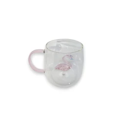 Timeless Gifts Elegant Glass Cup with Pink Flamingo Design, 350ml, 1 Piece, Aesthetic Cup for Hot & Cold Drinks,Cute Gift for Her