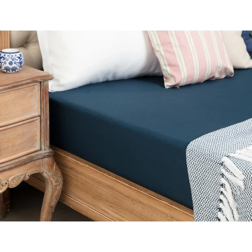 Madame COCO Manon Single Size Ranforce Fitted Sheet 100% Cotton Navy Blue Elastic Bed Sheet 100x200 cm Soft Breathable Fabric Madame COCO Manon Single Size Ranforce Fitted Sheet 100% Cotton Navy Blue Elastic Bed Sheet 100x200 cm Soft Breathable Fabric