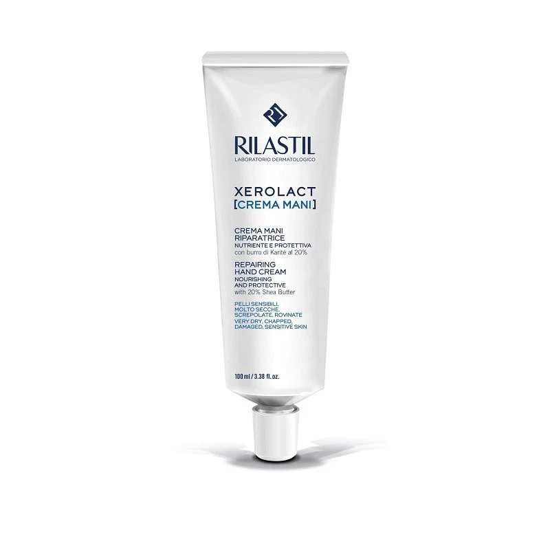 Rilastil Xerolact Repairing Hand Cream 100ml Deep Moisturizing with 20 Percent Shea Butter Nourishes and Protects Dry Hands Non Greasy Hydrating Formula - Rilastil