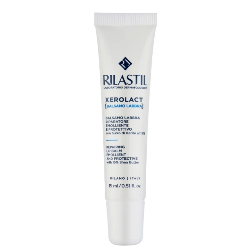 Rilastil Xerolact Repairing Lip Balm 15ml Emollient Lip Care with 15% Shea Butter Treats Very Dry and Chapped Lips Hydrating and Protective Formula - Rilastil