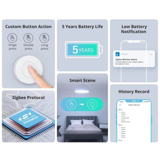SONOFF Zigbee Switch, SNZB-01P Wireless Push Button, Supports to Create Smart Scenes, Trigger The Connected Devices on eWelink APP with Three Control Options, SONOFF ZigBee Bridge Required, 1Pack - Sonoff - Image 8