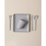 Madame COCO Camilla Picnic Set Soft Grey, Durable Plastic Tableware, Includes 6 Plates, Glasses, Forks, Spoons & Knives, Compact 32x24x10 cm Box - Madame COCO