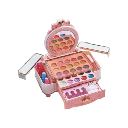 My Dolly Kids Makeup Kit for Girls, All-in-One Beauty Set with Mirror, Safe Non-Toxic Washable Makeup, Eyeshadows, Lipsticks, Brushes, Pretend Play Toy for Kids Ages 3+