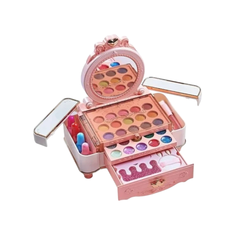 Kids Makeup Kit for Girls, All-in-One Beauty Set with Mirror, Safe Non-Toxic Washable Makeup, Eyeshadows, Lipsticks, Brushes, Pretend Play Toy for Kids Ages 3+ - My Dolly