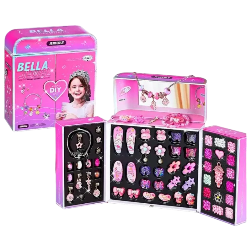 DIY Jewelry Box Kit for Girls, Craft Set with Beads, Charms & Hair Clips, Creative Arts & Crafts Gift for Kids, Make Your Own Bracelets & Accessories - My Dolly